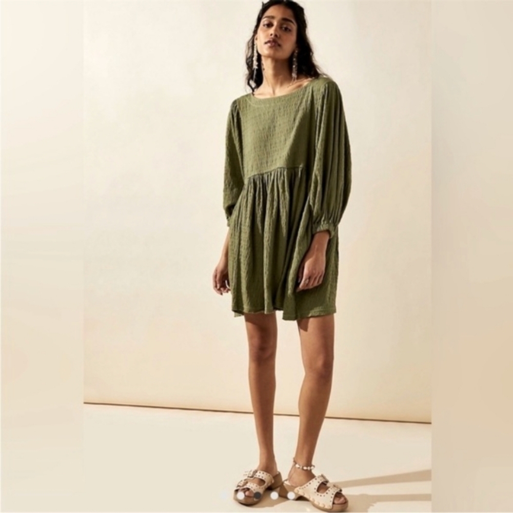 Free People Beach Bell Sleeve Mini Dress, Color Green Size L